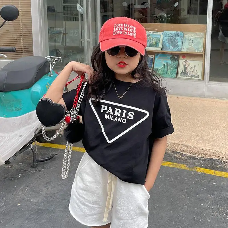 Summer Girls T Shirt Baby Tee Shirt Kids Tops Children Brand Clothes Fashion Casual Letter Print New 2-9Y