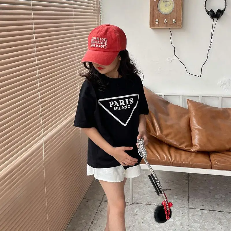 Summer Girls T Shirt Baby Tee Shirt Kids Tops Children Brand Clothes Fashion Casual Letter Print New 2-9Y