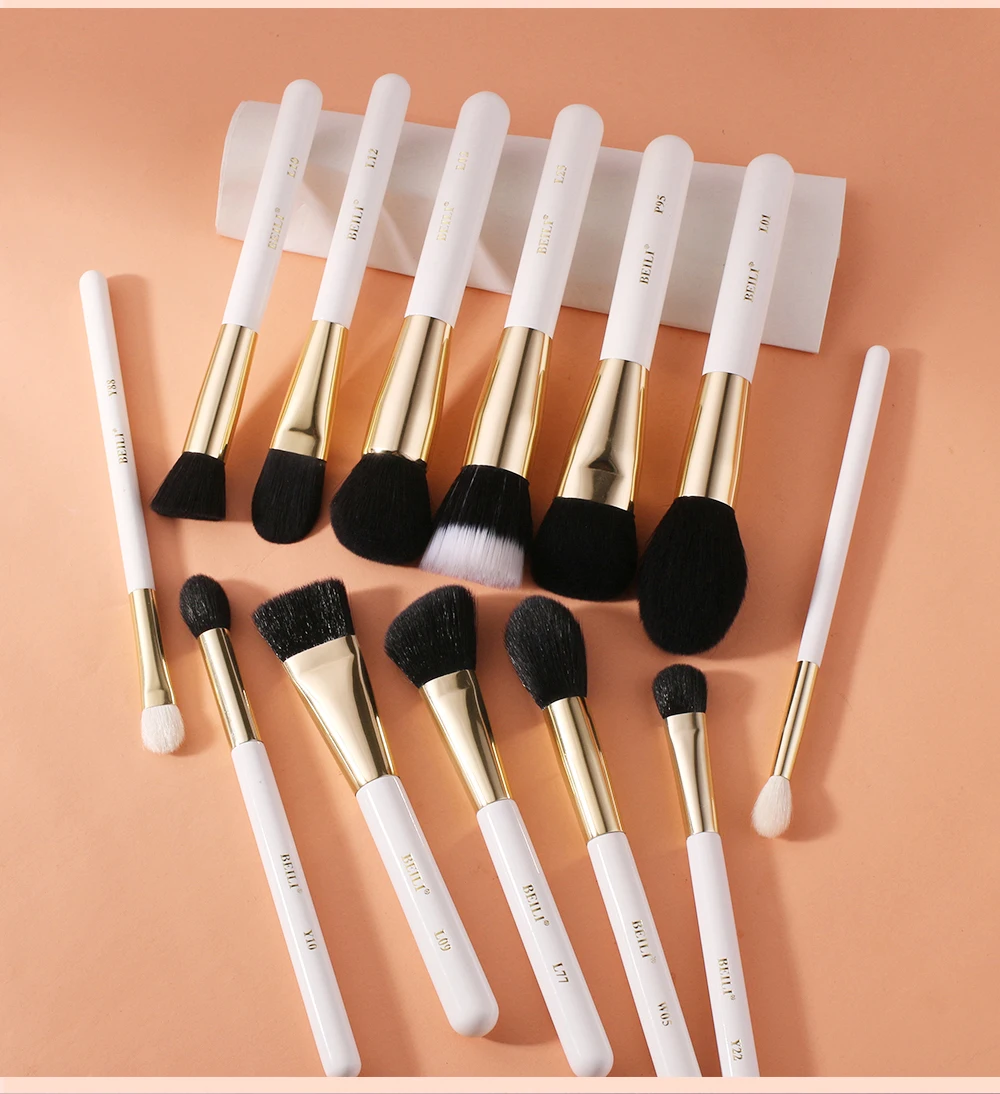 BEILI White Golden Makeup Brushes Set Professional Goat Hair Foundation Contour Bronzer Blush Kakubi Beauty brochas maquillaje