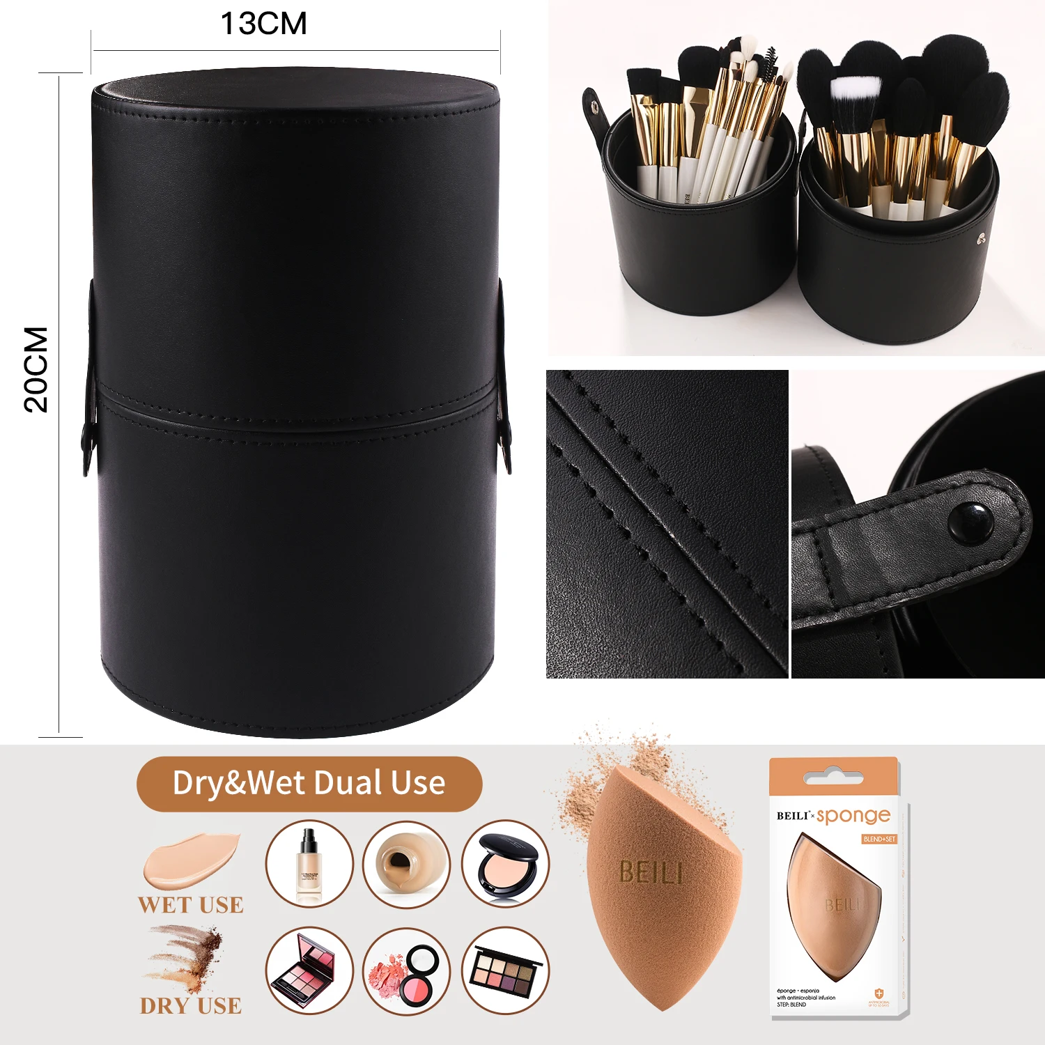 BEILI White Golden Makeup Brushes Set Professional Goat Hair Foundation Contour Bronzer Blush Kakubi Beauty brochas maquillaje