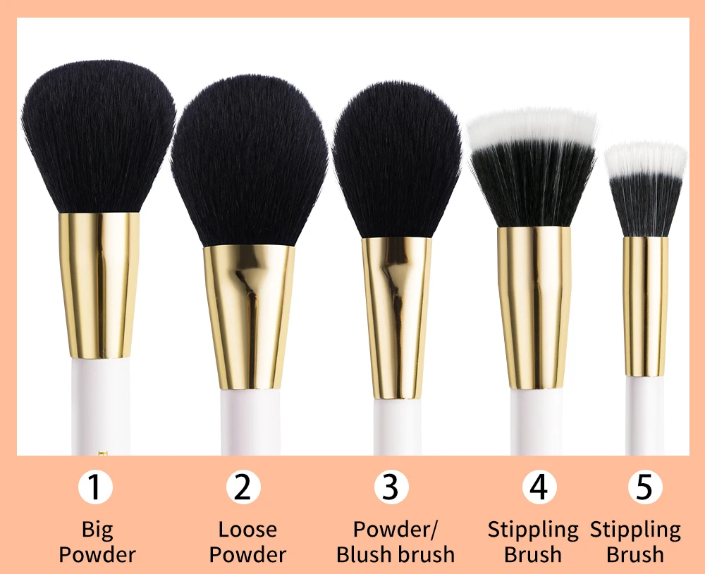 BEILI White Golden Makeup Brushes Set Professional Goat Hair Foundation Contour Bronzer Blush Kakubi Beauty brochas maquillaje