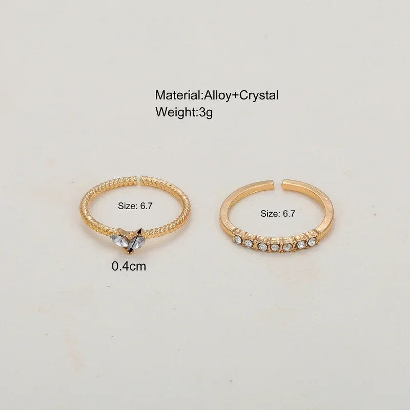 2pcs/set Gold Color Heart Zircon Rings Set for Women Girls Adjustable Minimalism Luxury Twist Ring Fashion Jewelry Wedding Gifts