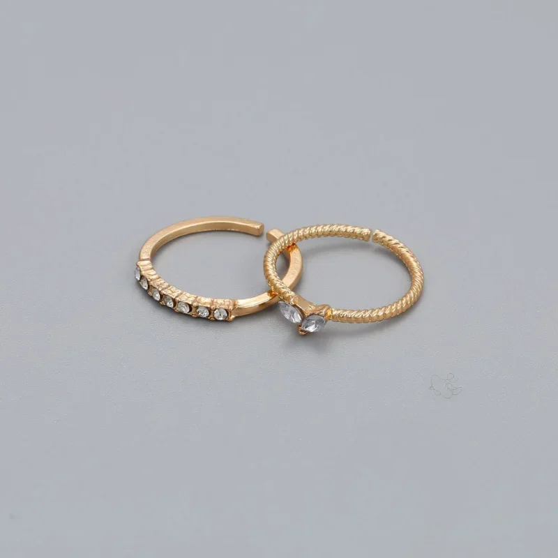 2pcs/set Gold Color Heart Zircon Rings Set for Women Girls Adjustable Minimalism Luxury Twist Ring Fashion Jewelry Wedding Gifts