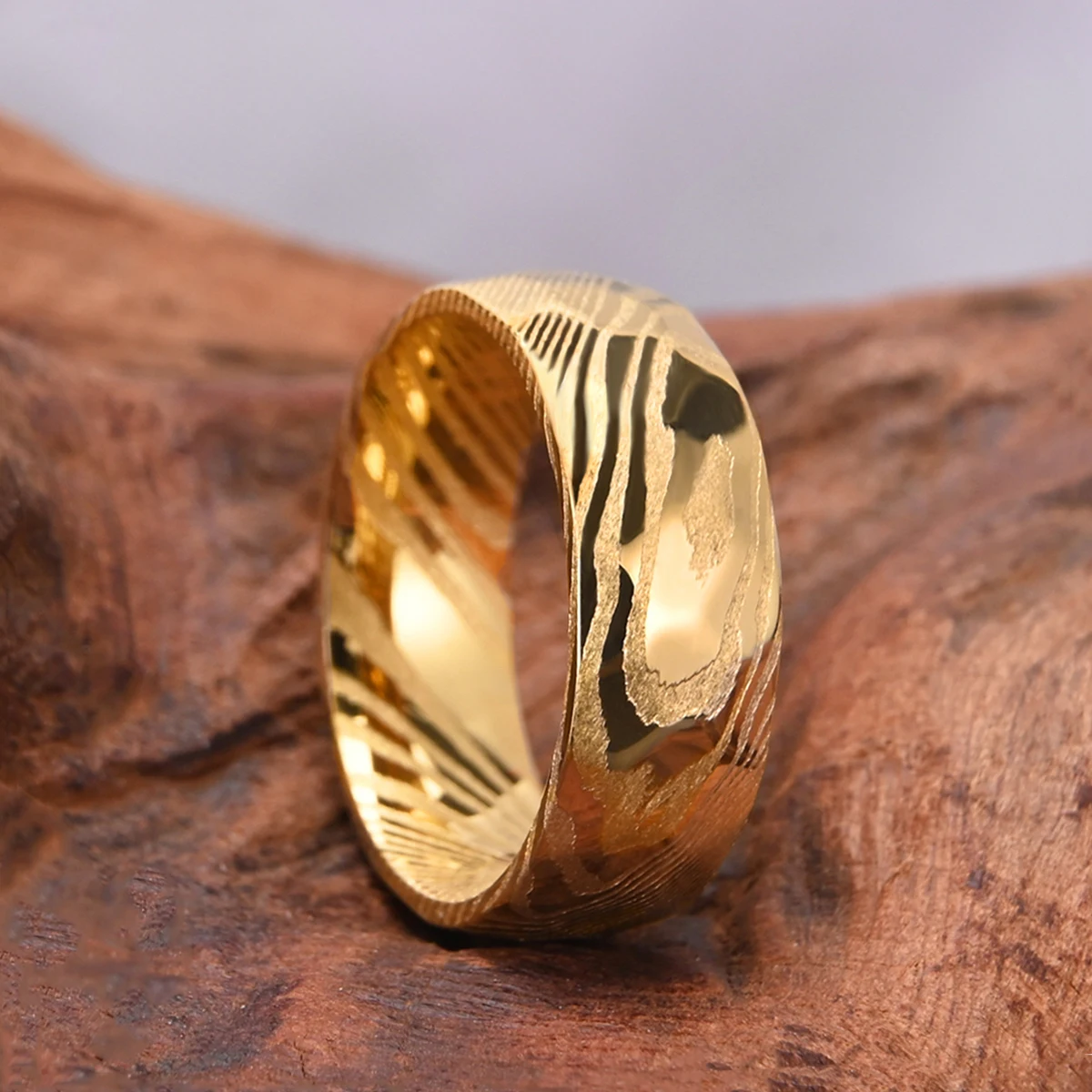 Damascus Steel band ring men - Engagement Jewelry for Groom Bridesman Couple's Matching Rings ， Mens Wedding Ring Band