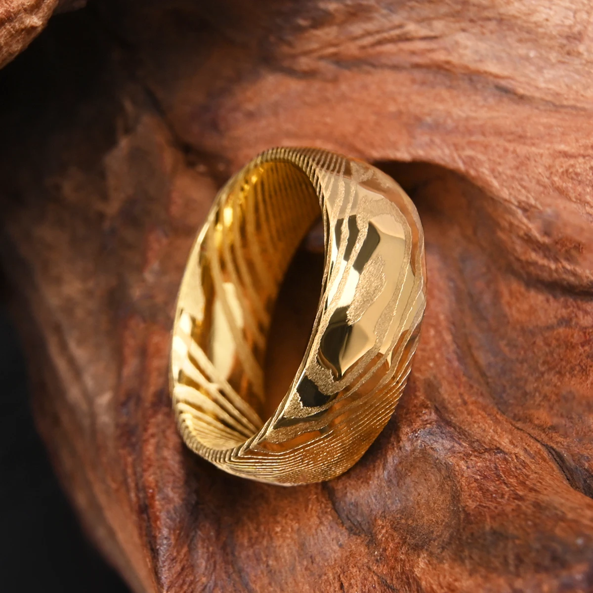 Damascus Steel band ring men - Engagement Jewelry for Groom Bridesman Couple's Matching Rings ， Mens Wedding Ring Band