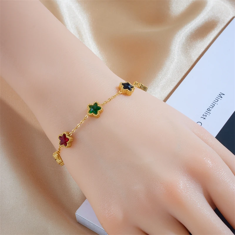 XIYANIKE 316L Stainless Steel Gold Color Five Leaf Flower Charm Bracelet For Women 2023 New Luxury Zircon Clover Bangle Jewelry XIYANIKE 316L Stainless Steel Gold Color Five Leaf Flower Charm Bracelet For Women 2023 New Luxury Zircon Clover Bangle Jewelry