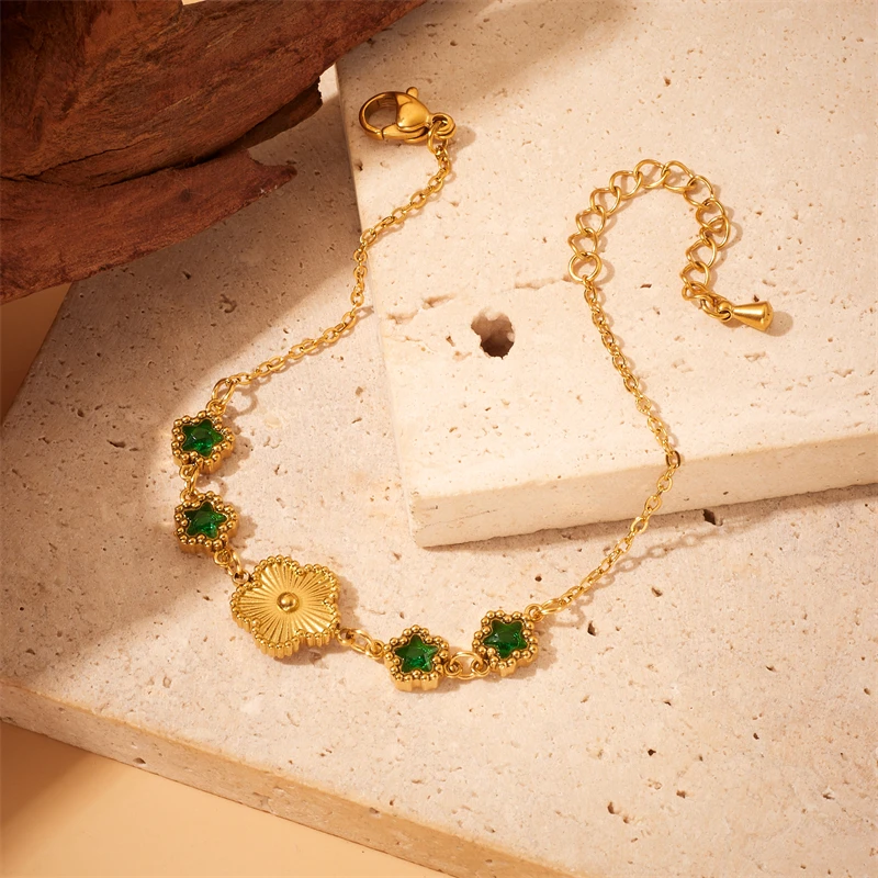 XIYANIKE 316L Stainless Steel Gold Color Five Leaf Flower Charm Bracelet For Women 2023 New Luxury Zircon Clover Bangle Jewelry XIYANIKE 316L Stainless Steel Gold Color Five Leaf Flower Charm Bracelet For Women 2023 New Luxury Zircon Clover Bangle Jewelry