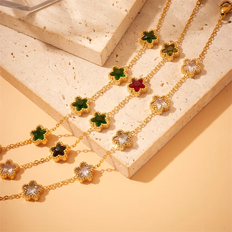 XIYANIKE 316L Stainless Steel Gold Color Five Leaf Flower Charm Bracelet For Women 2023 New Luxury Zircon Clover Bangle Jewelry XIYANIKE 316L Stainless Steel Gold Color Five Leaf Flower Charm Bracelet For Women 2023 New Luxury Zircon Clover Bangle Jewelry