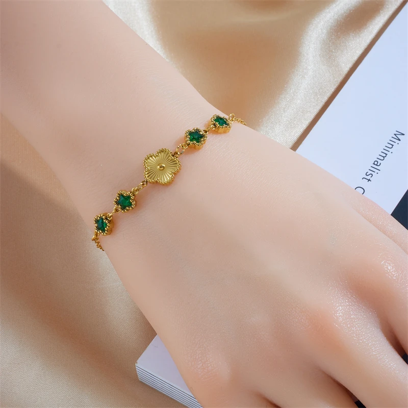 XIYANIKE 316L Stainless Steel Gold Color Five Leaf Flower Charm Bracelet For Women 2023 New Luxury Zircon Clover Bangle Jewelry XIYANIKE 316L Stainless Steel Gold Color Five Leaf Flower Charm Bracelet For Women 2023 New Luxury Zircon Clover Bangle Jewelry
