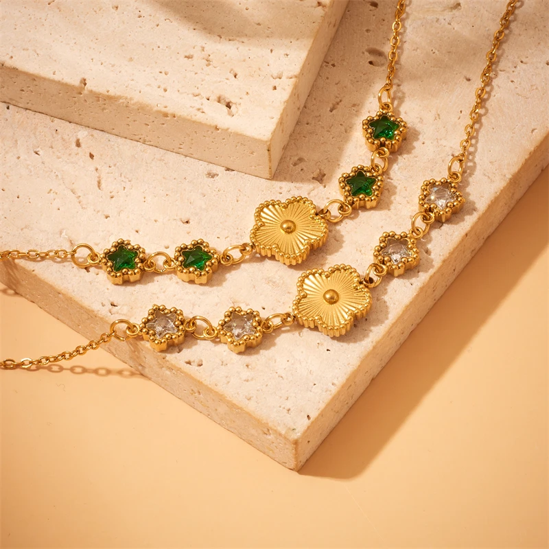 XIYANIKE 316L Stainless Steel Gold Color Five Leaf Flower Charm Bracelet For Women 2023 New Luxury Zircon Clover Bangle Jewelry XIYANIKE 316L Stainless Steel Gold Color Five Leaf Flower Charm Bracelet For Women 2023 New Luxury Zircon Clover Bangle Jewelry