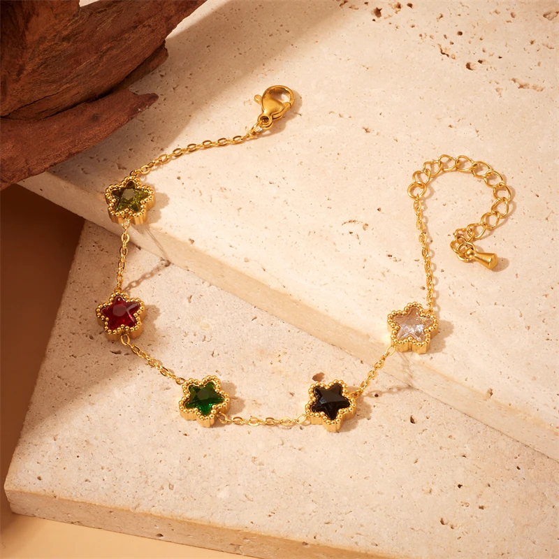 XIYANIKE 316L Stainless Steel Gold Color Five Leaf Flower Charm Bracelet For Women 2023 New Luxury Zircon Clover Bangle Jewelry XIYANIKE 316L Stainless Steel Gold Color Five Leaf Flower Charm Bracelet For Women 2023 New Luxury Zircon Clover Bangle Jewelry