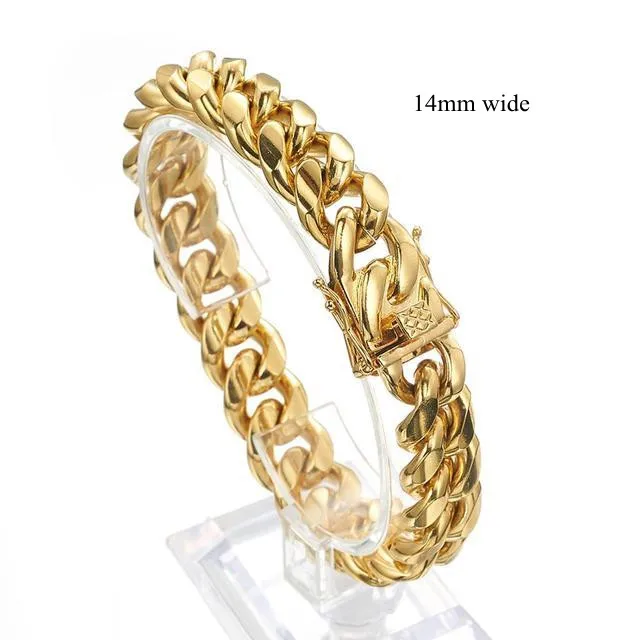 Gold Color/Rose Gold Stainless Steel Curb Cuban Link Chain Bracelet Bangle Jewelry 7-11inch for Men Women 8/10/12/14/16/18mm Gold Color/Rose Gold Stainless Steel Curb Cuban Link Chain Bracelet Bangle Jewelry 7-11inch for Men Women 8/10/12/14/16/18mm