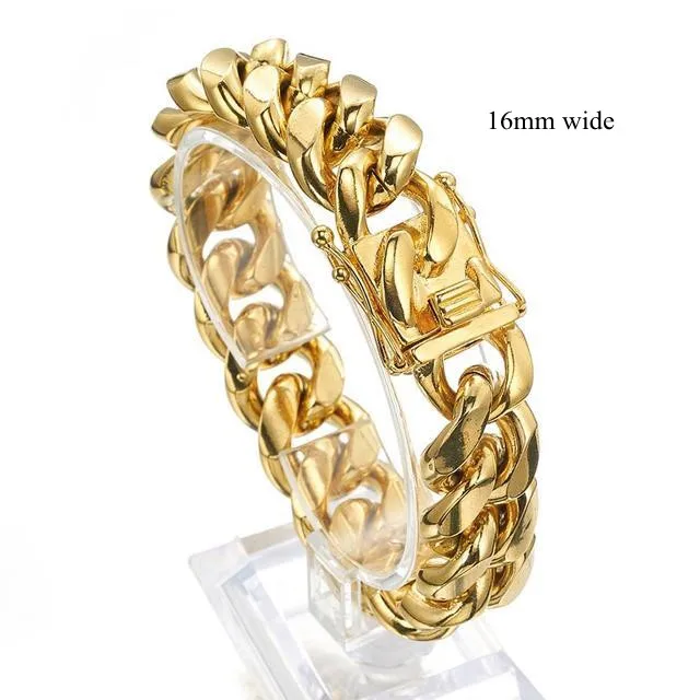 Gold Color/Rose Gold Stainless Steel Curb Cuban Link Chain Bracelet Bangle Jewelry 7-11inch for Men Women 8/10/12/14/16/18mm Gold Color/Rose Gold Stainless Steel Curb Cuban Link Chain Bracelet Bangle Jewelry 7-11inch for Men Women 8/10/12/14/16/18mm