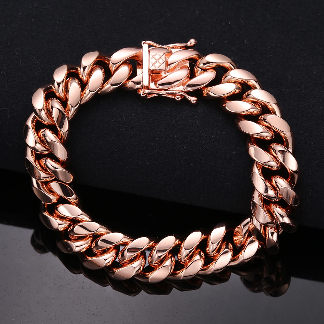 Gold Color/Rose Gold Stainless Steel Curb Cuban Link Chain Bracelet Bangle Jewelry 7-11inch for Men Women 8/10/12/14/16/18mm Gold Color/Rose Gold Stainless Steel Curb Cuban Link Chain Bracelet Bangle Jewelry 7-11inch for Men Women 8/10/12/14/16/18mm