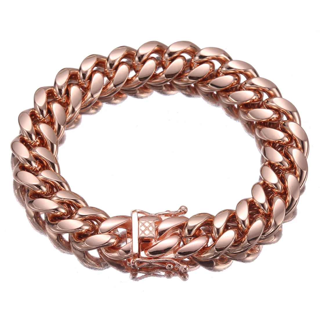 Gold Color/Rose Gold Stainless Steel Curb Cuban Link Chain Bracelet Bangle Jewelry 7-11inch for Men Women 8/10/12/14/16/18mm Gold Color/Rose Gold Stainless Steel Curb Cuban Link Chain Bracelet Bangle Jewelry 7-11inch for Men Women 8/10/12/14/16/18mm