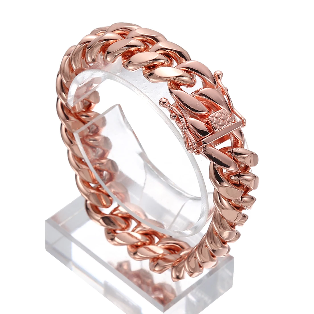 Gold Color/Rose Gold Stainless Steel Curb Cuban Link Chain Bracelet Bangle Jewelry 7-11inch for Men Women 8/10/12/14/16/18mm Gold Color/Rose Gold Stainless Steel Curb Cuban Link Chain Bracelet Bangle Jewelry 7-11inch for Men Women 8/10/12/14/16/18mm