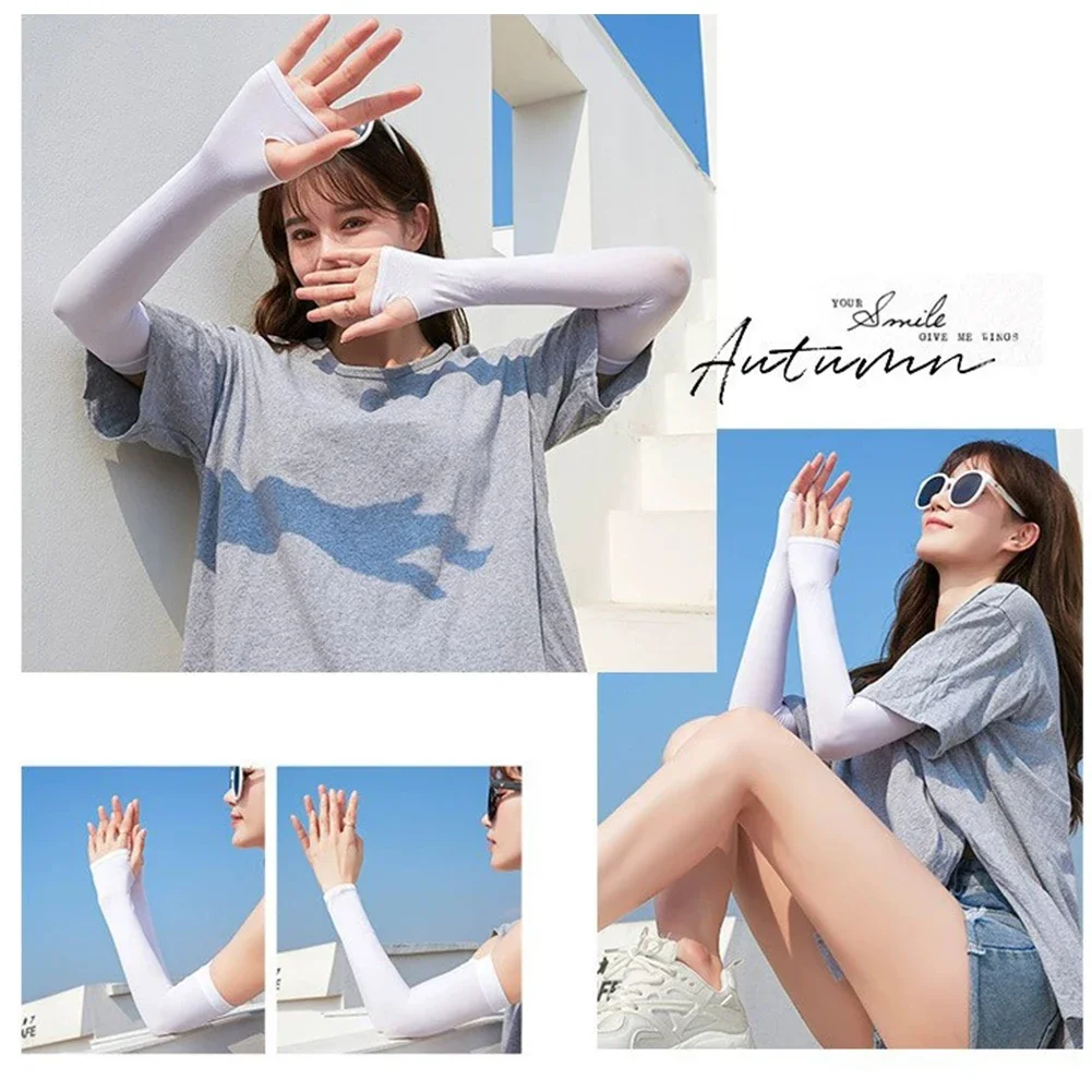 UPF50+ Arm Sleeves Ice Fabric Breathable Quick Dry Running Sportswear Sun UV Protection Long Arm Cover Cycling Arm Sleeves