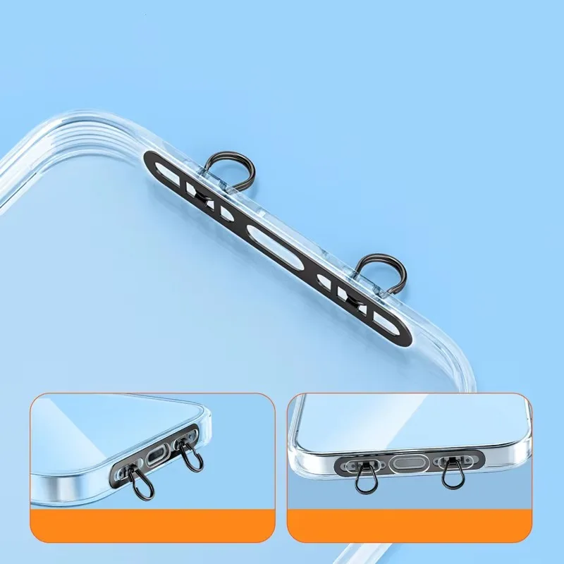 New Ultra-thin Metal Phone Lanyard Gasket Patch Stainless Steel Sturdy Hanging Cord Clips Cellphone Safety Connecter Accessories