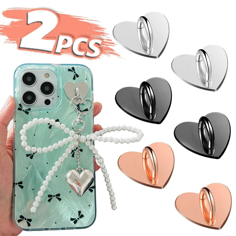 Kawaii Self-adhesive Metal Heart Phone Charm Holder Cell Phone Case Finger Ring Stand Hook Buckle Charm Clasp Accessories String