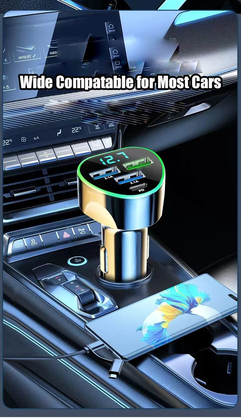 UYUXIO USB C Car Phone Charger Super Fast Charge in Car with LED Voltage Display for iPhone Samsung Huawei Oneplus Android Phone UYUXIO USB C Car Phone Charger Super Fast Charge in Car with LED Voltage Display for iPhone Samsung Huawei Oneplus Android Phone