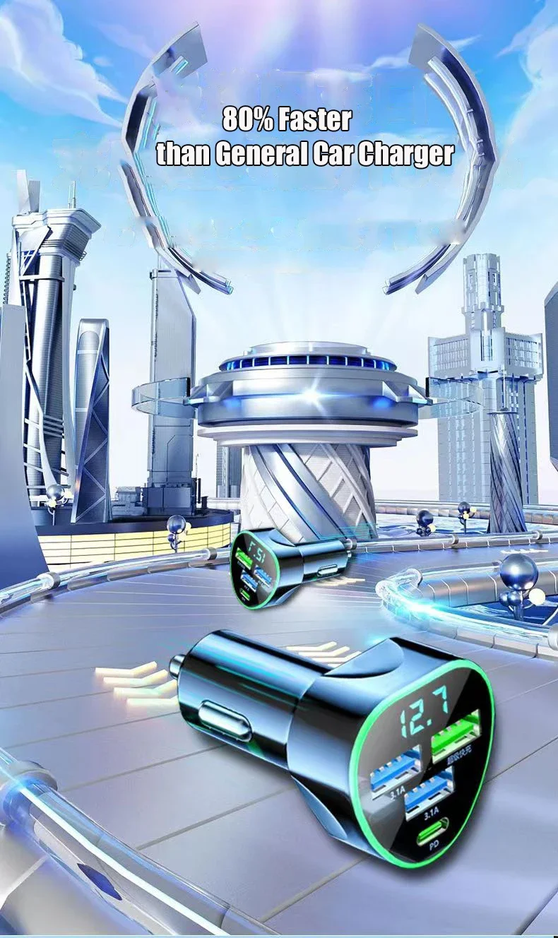 UYUXIO USB C Car Phone Charger Super Fast Charge in Car with LED Voltage Display for iPhone Samsung Huawei Oneplus Android Phone UYUXIO USB C Car Phone Charger Super Fast Charge in Car with LED Voltage Display for iPhone Samsung Huawei Oneplus Android Phone