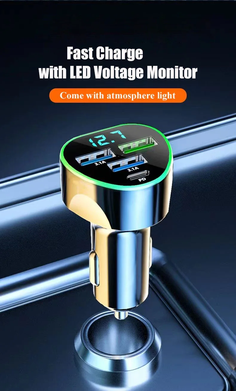 UYUXIO USB C Car Phone Charger Super Fast Charge in Car with LED Voltage Display for iPhone Samsung Huawei Oneplus Android Phone UYUXIO USB C Car Phone Charger Super Fast Charge in Car with LED Voltage Display for iPhone Samsung Huawei Oneplus Android Phone